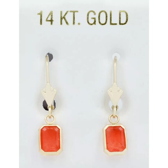 Genuine 2.20 Cts Padparadscha Sapphire Dangling Earrings 14k Gold